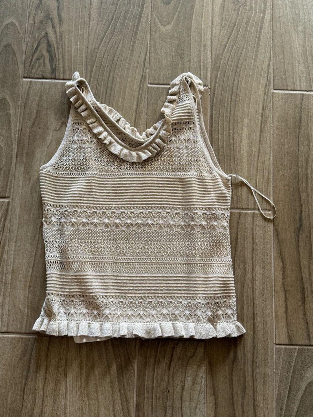 Women's Tan Ruffle Knit Tank Top